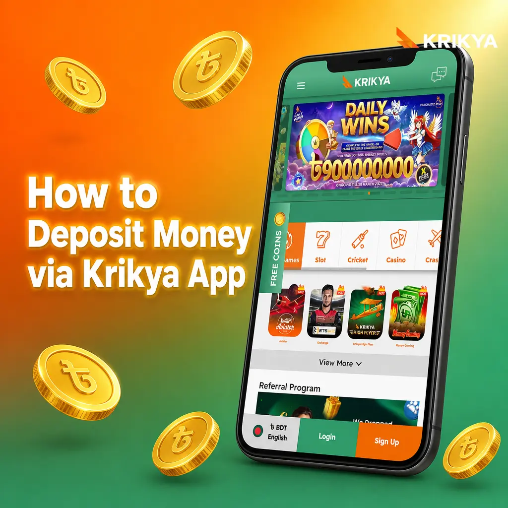 Krikya app deposit screen showing payment method selection