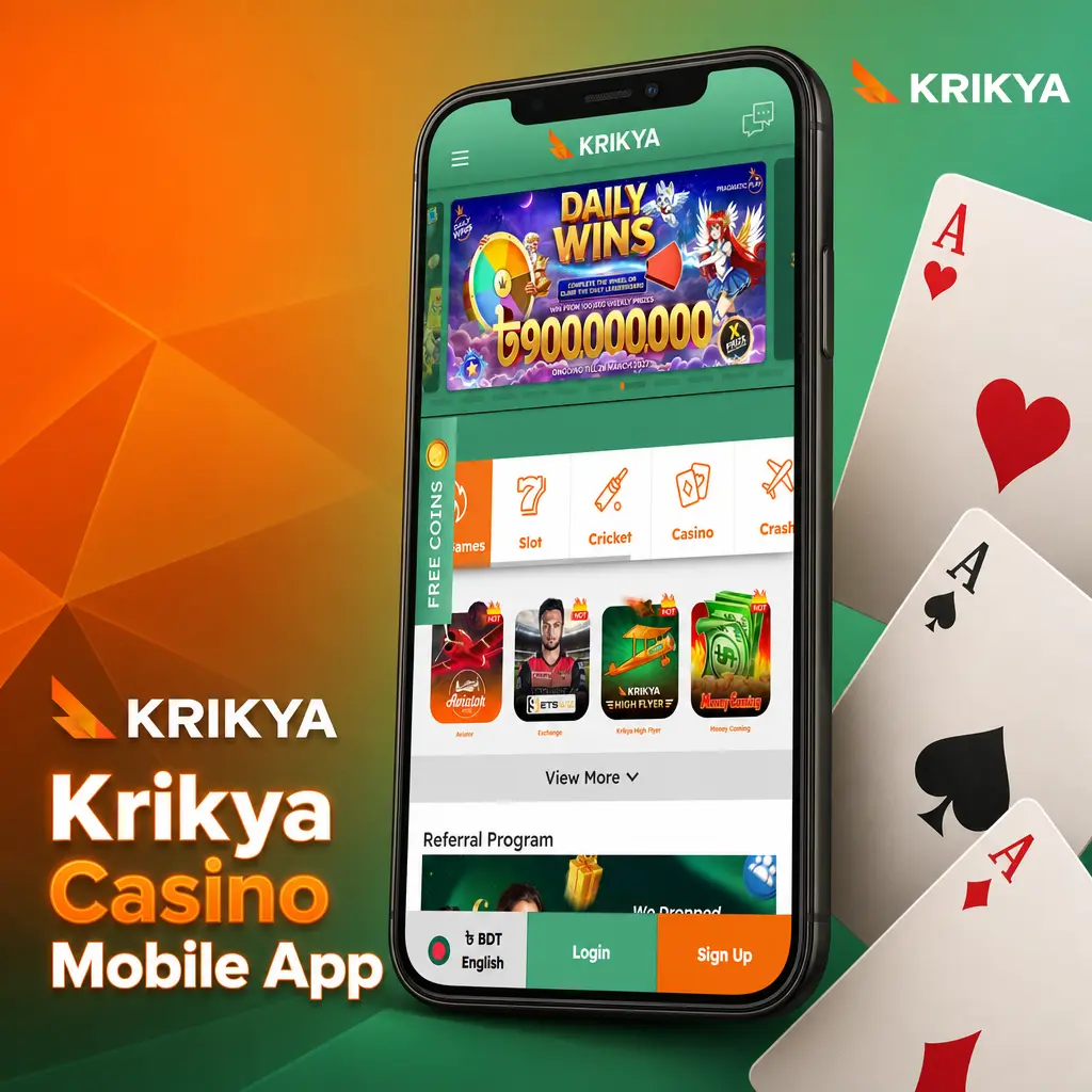 Krikya casino mobile app on a smartphone