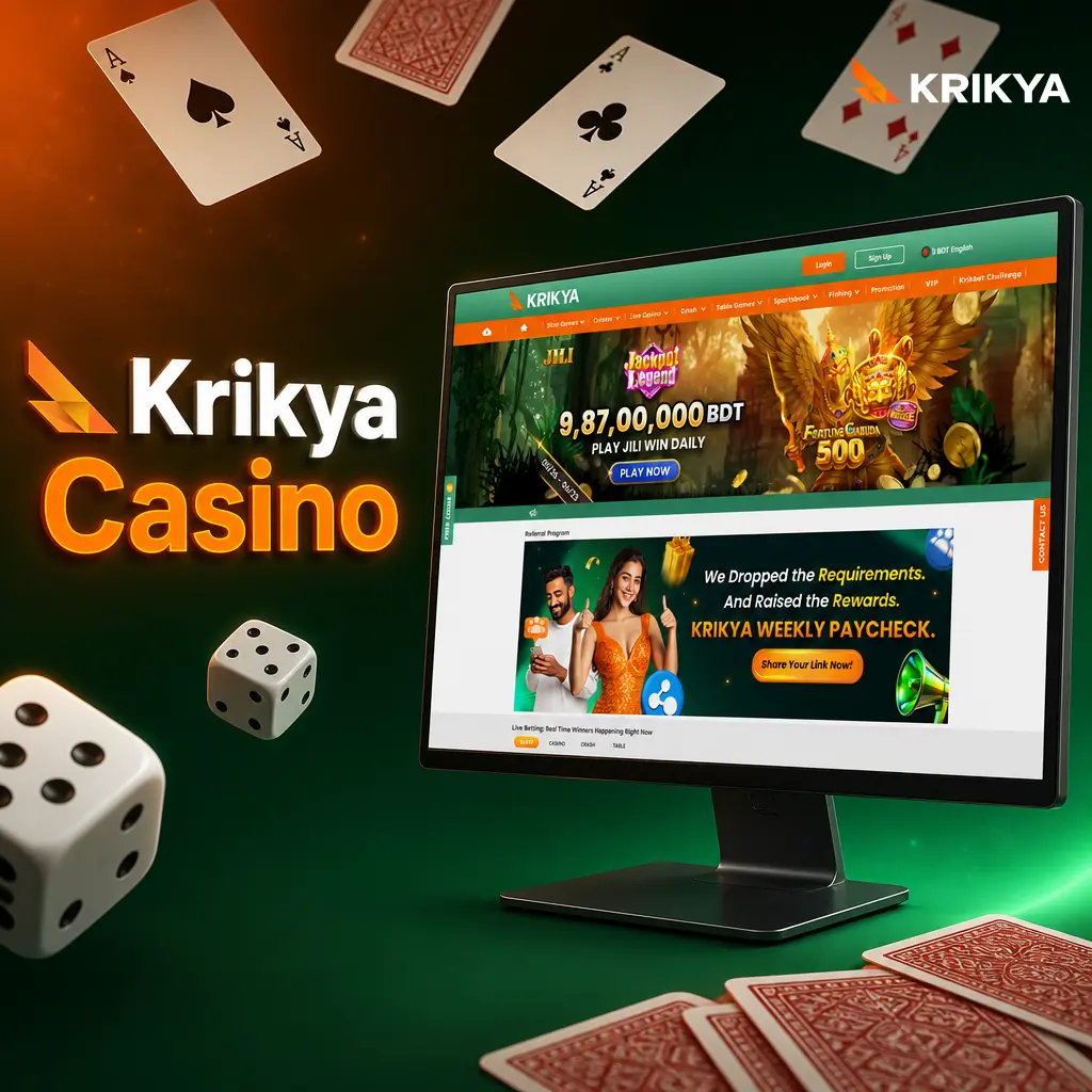 Krikya Casino game lobby with slots and live tables