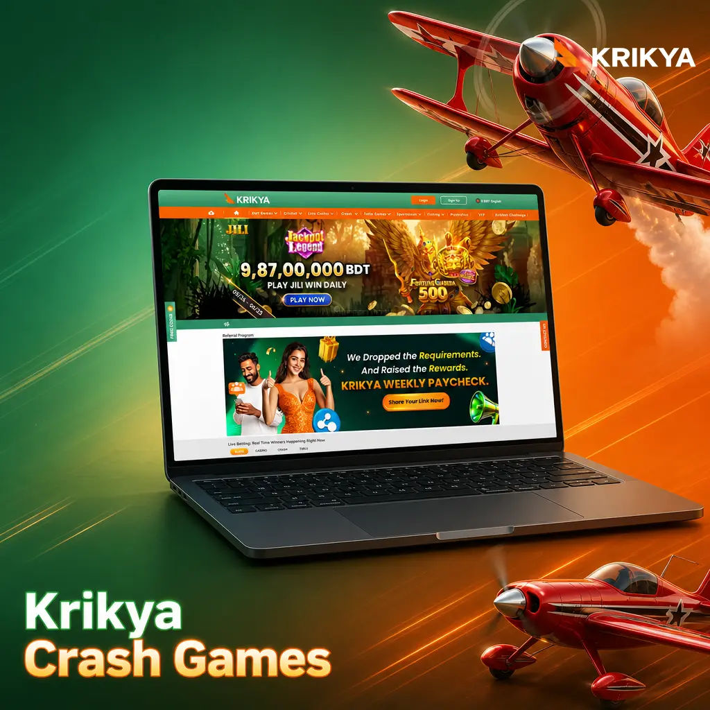 Krikya crash games interface with multiplier graph