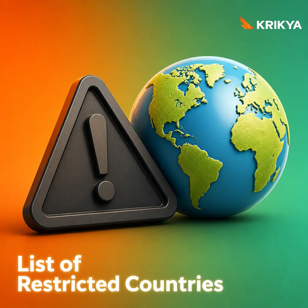 World map highlighting restricted countries for Krikya registration